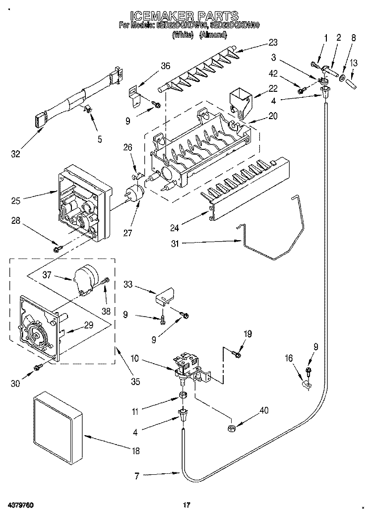 ICEMAKER Diagram and Parts List for 8ED22DQXDW00  Whirlpool Refrigerator