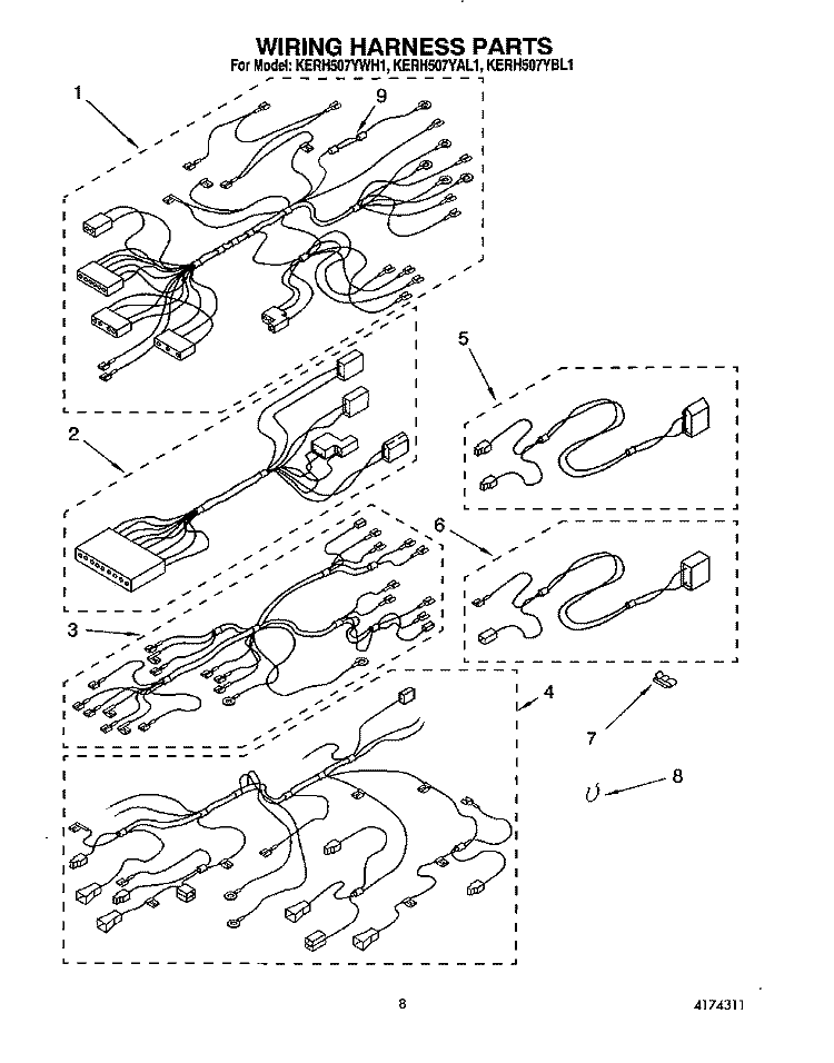 WIRING HARNESS Diagram and Parts List for KERH507YBL1  KitchenAid Range