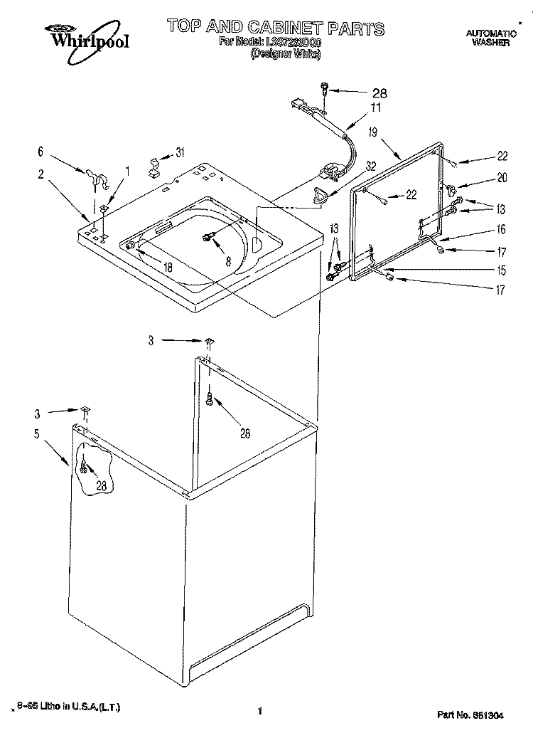 TOP AND CABINET, LIT/OPTIONAL Diagram and Parts List for LSS7233DQ0  Whirlpool Washer
