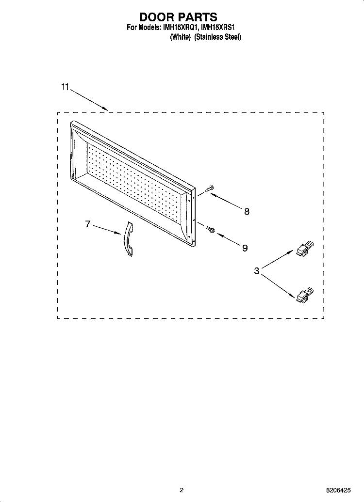 DOOR PARTS Diagram and Parts List for IMH15XRS1  Whirlpool Microwave