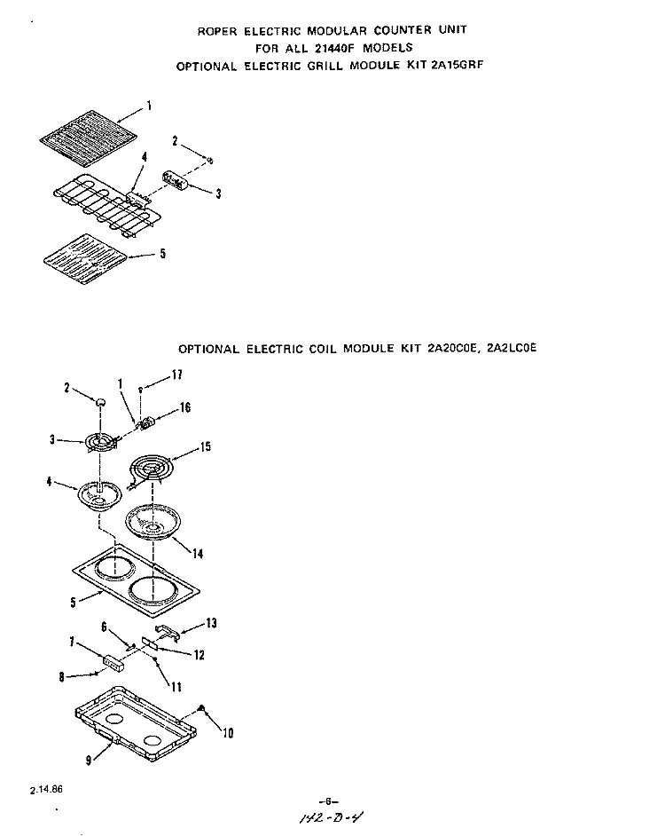 ELECTRIC GRILL MODULE , ELECTRIC Diagram and Parts List for 2144W0F  Roper Range