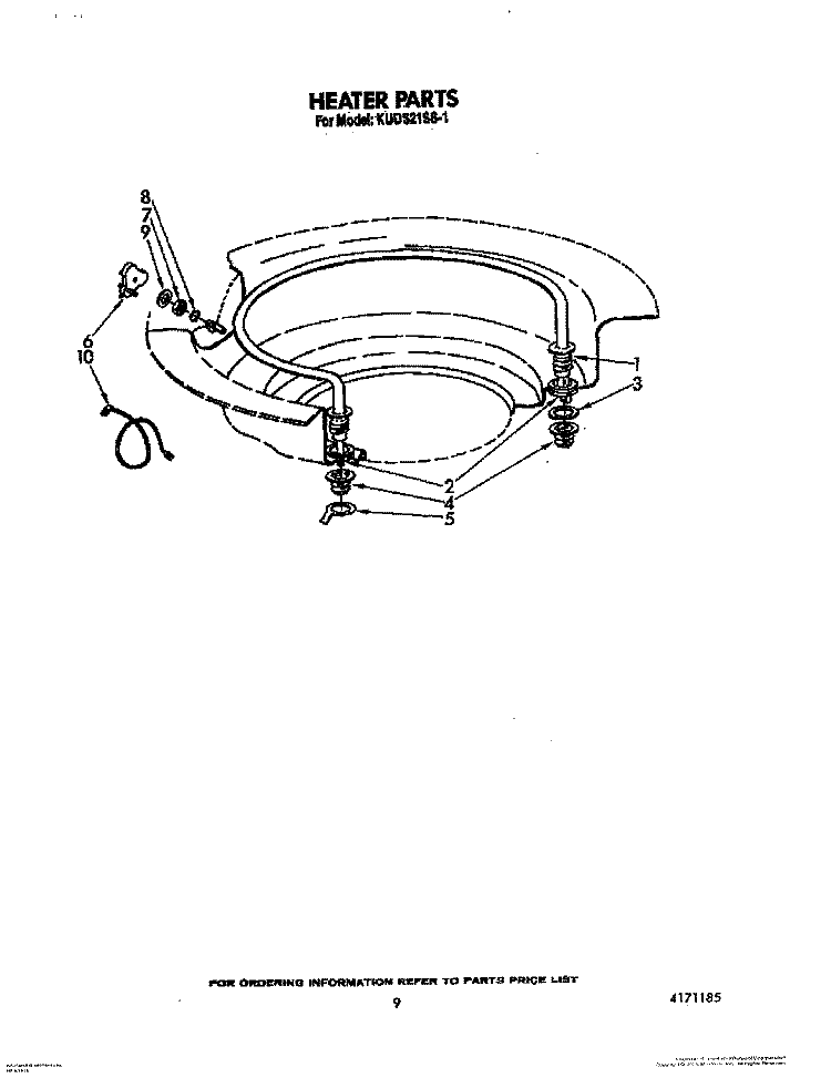 HEATER Diagram and Parts List for KUDS21SS1  KitchenAid Dishwasher