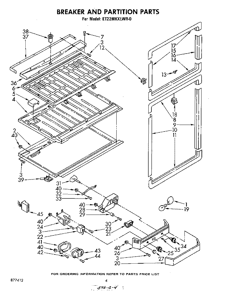 BREAKER AND PARTITION Diagram and Parts List for ET22MKXLWR0  Whirlpool Refrigerator