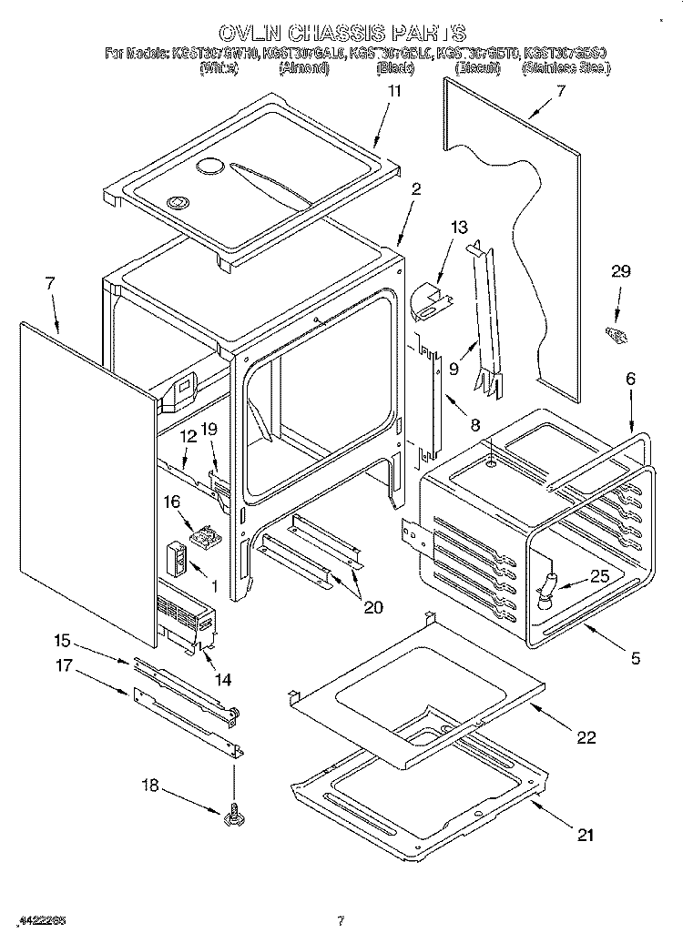 OVEN CHASSIS Diagram and Parts List for KGST307GAL0  KitchenAid Range