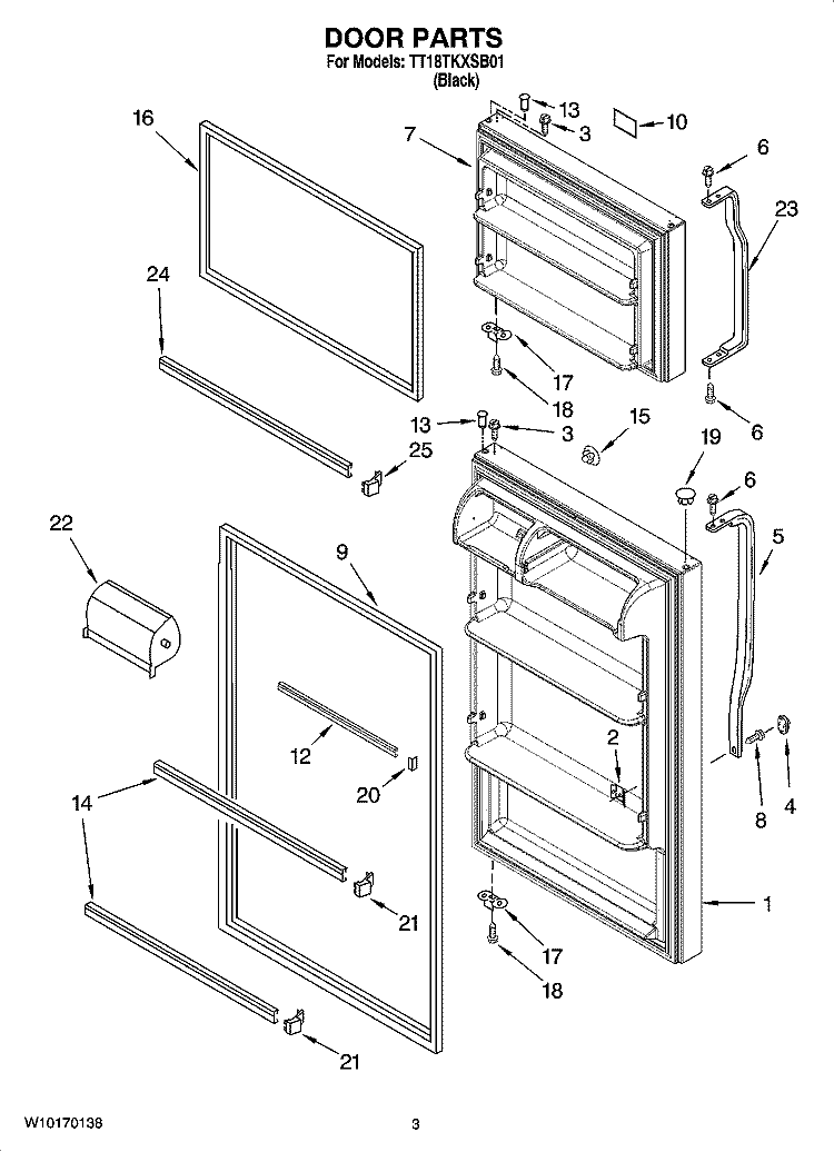 DOOR PARTS Diagram and Parts List for TT18TKXSB01  Estate Refrigerator