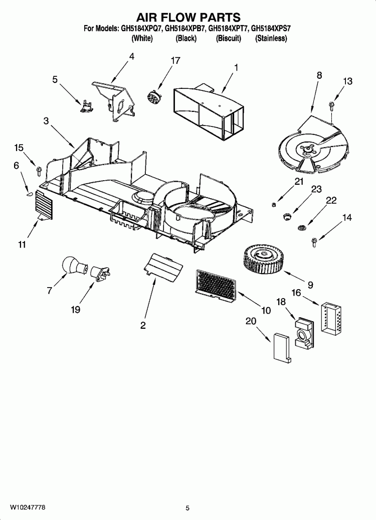 AIR FLOW PARTS Diagram and Parts List for GH5184XPQ7  Whirlpool Microwave