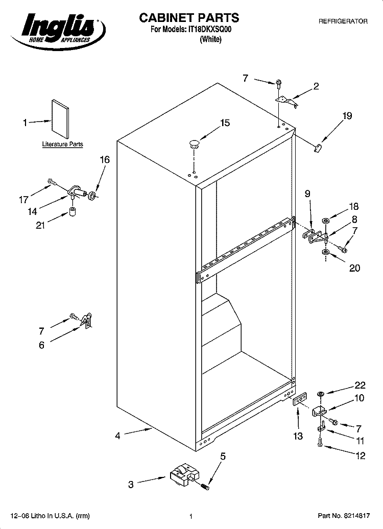 CABINET PARTS Diagram and Parts List for IT18DKXSQ00  Inglis Refrigerator