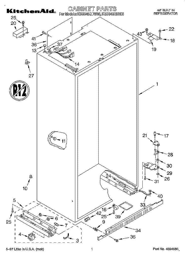 CABINET Diagram and Parts List for KSSS48QDX05  KitchenAid Refrigerator