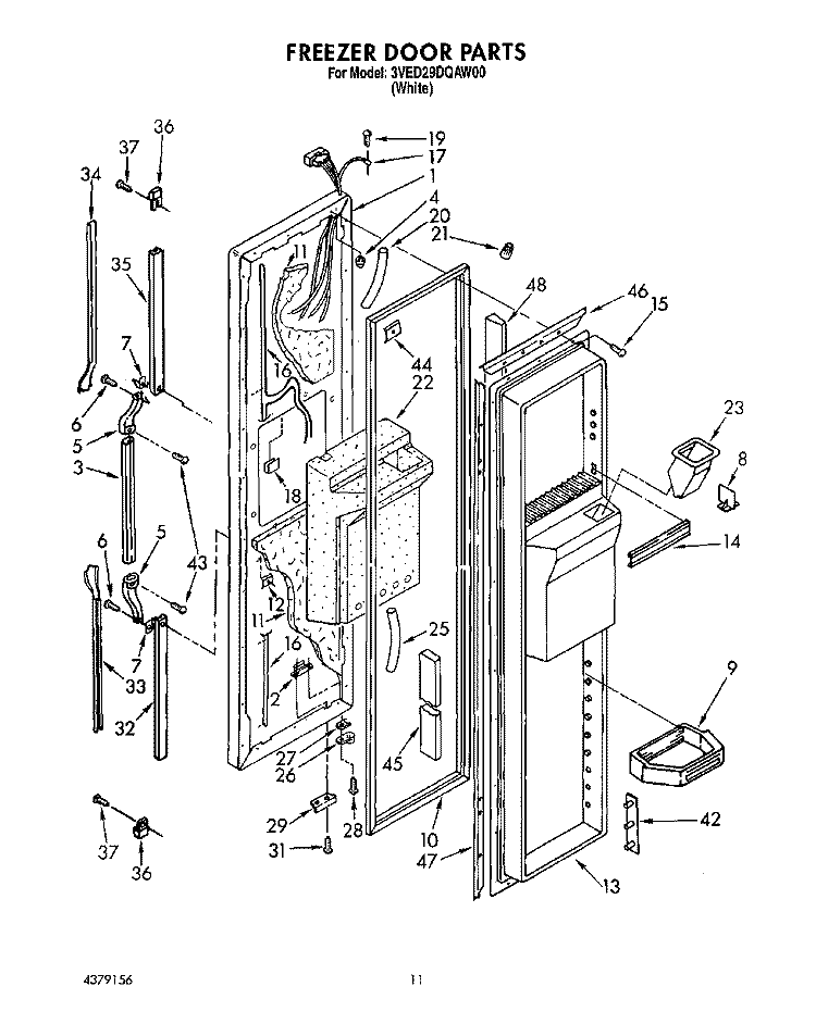 FREEZER DOOR Diagram and Parts List for 3VED29DQAW00  Whirlpool Refrigerator