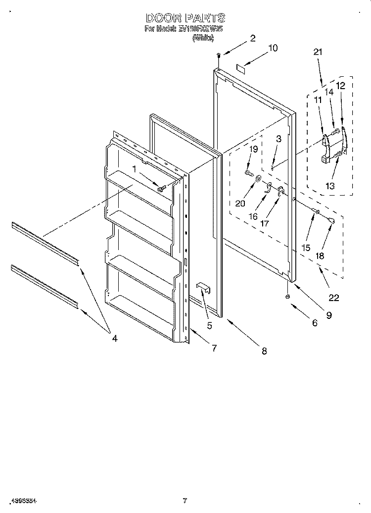 DOOR Diagram and Parts List for EV150FXGW05  Whirlpool Freezer
