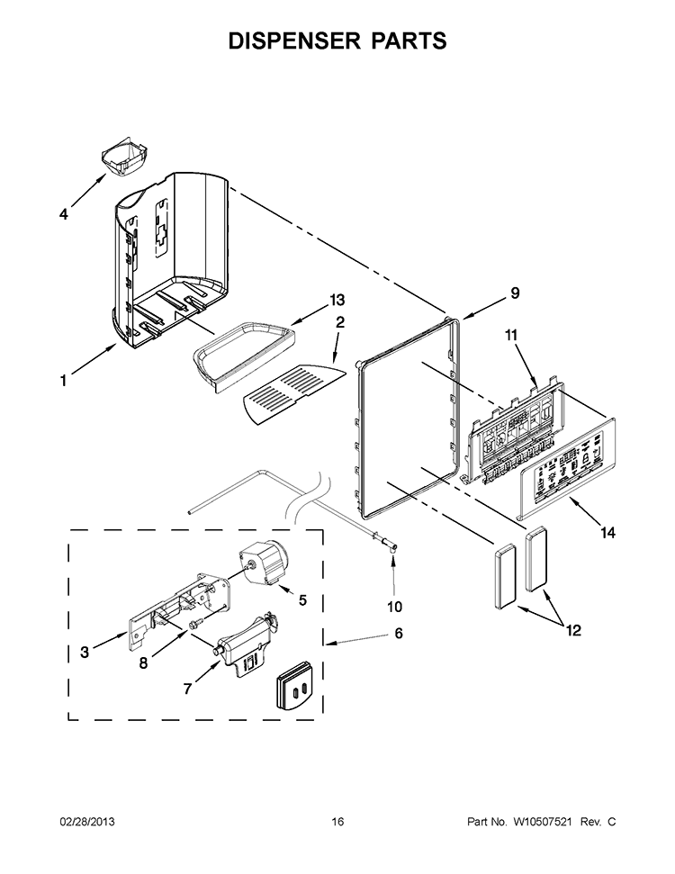 DISPENSER PARTS Diagram and Parts List for WRL767SIAM00  Whirlpool Refrigerator