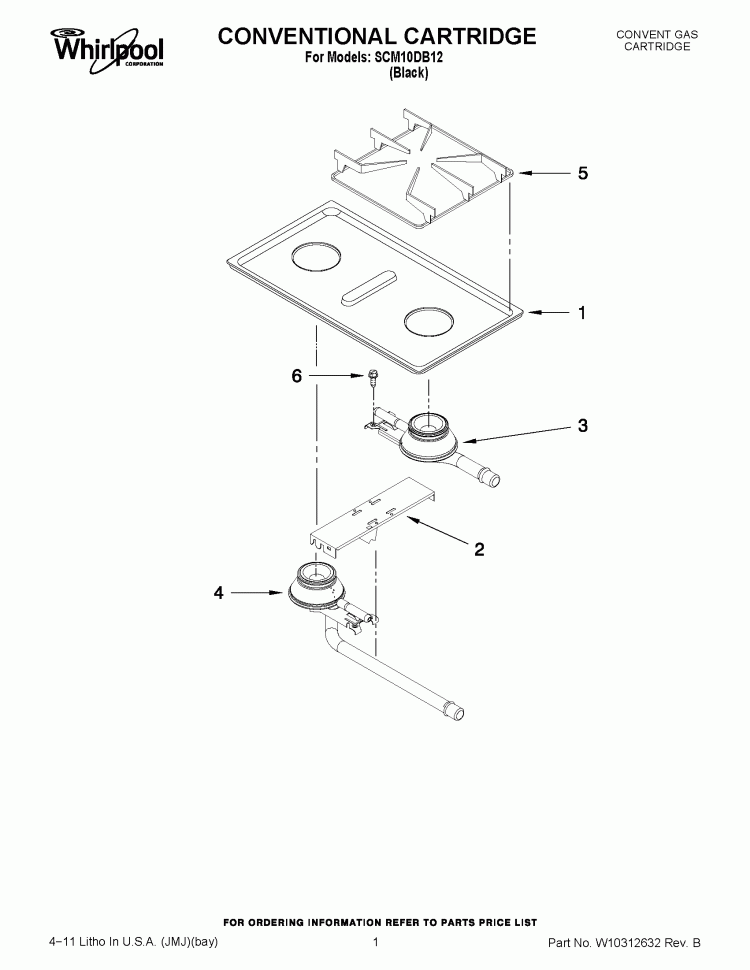 CONVENTIONAL CARTRIDGE Diagram and Parts List for SCM10DB12  Whirlpool Cooktop