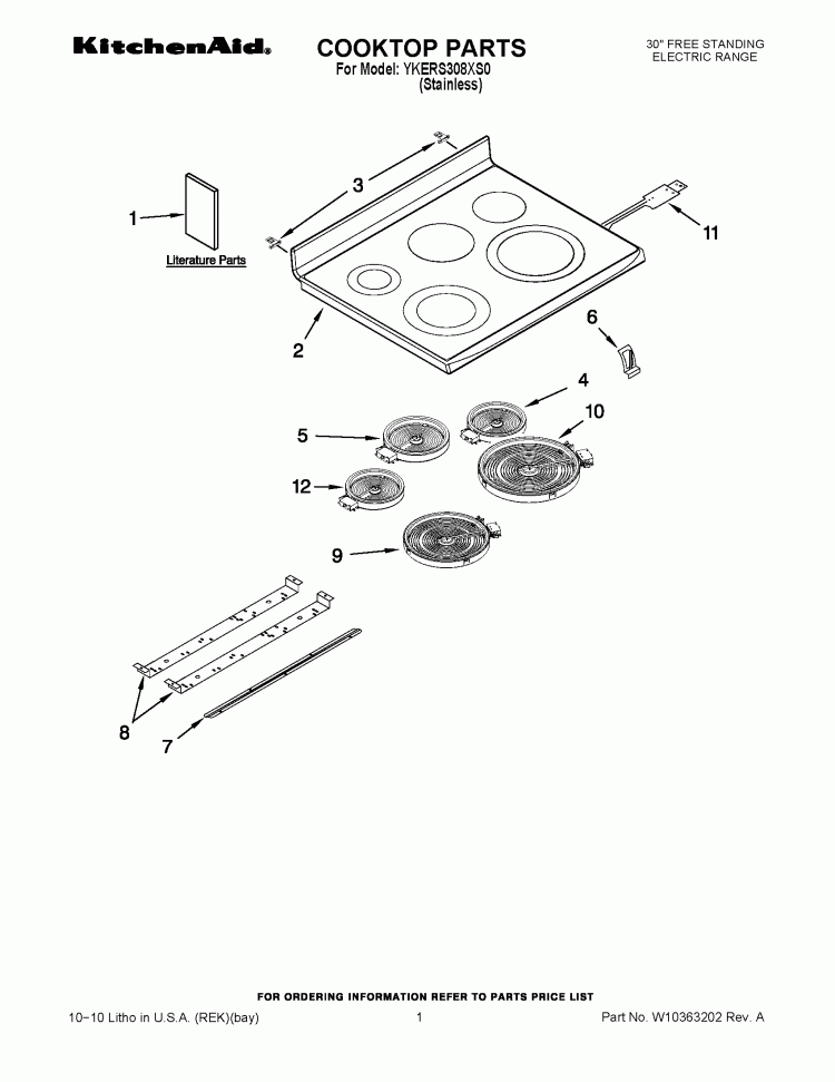 COOKTOP PARTS Diagram and Parts List for YKERS308XS0  KitchenAid Range