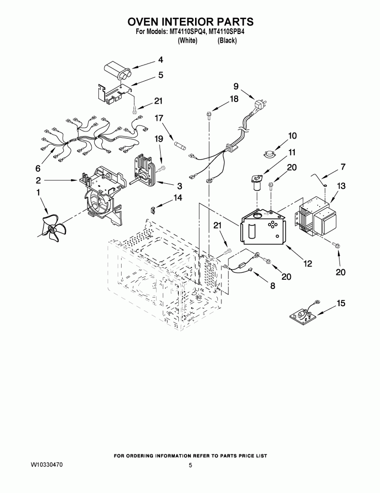 OVEN INTERIOR PARTS Diagram and Parts List for MT4110SPQ4  Whirlpool Microwave