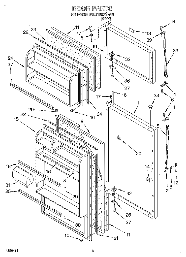 DOOR Diagram and Parts List for 3VET18GKGW00  Whirlpool Refrigerator