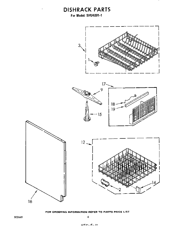 DISHRACK Diagram and Parts List for SHU40011  Whirlpool Dishwasher