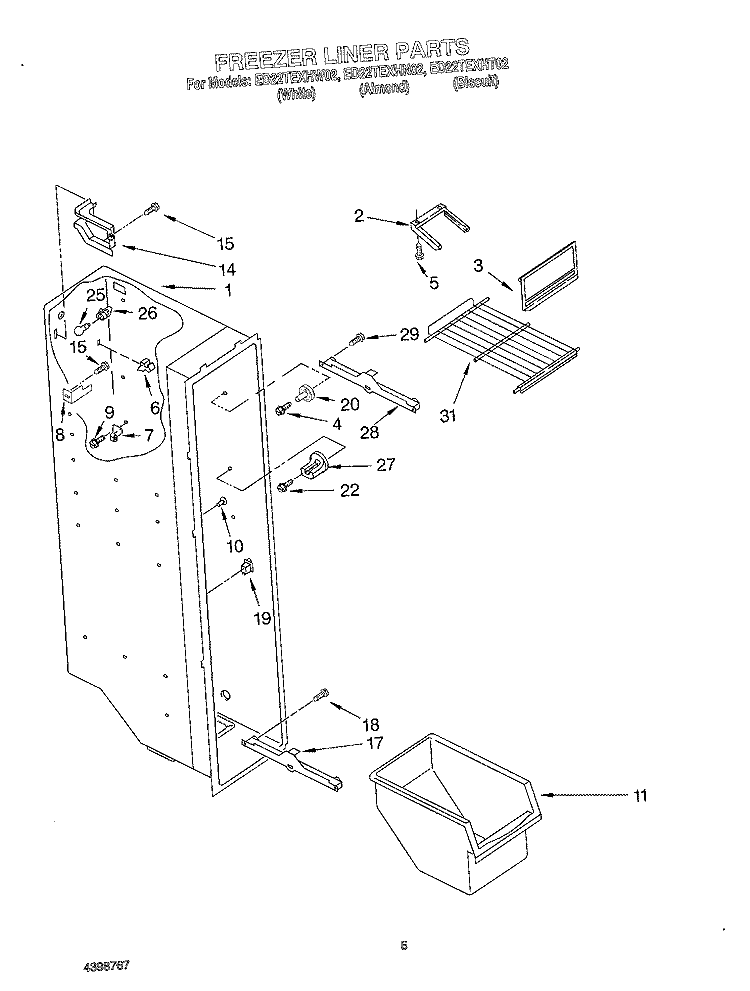 FREEZER LINER Diagram and Parts List for ED22TEXHT02  Whirlpool Refrigerator