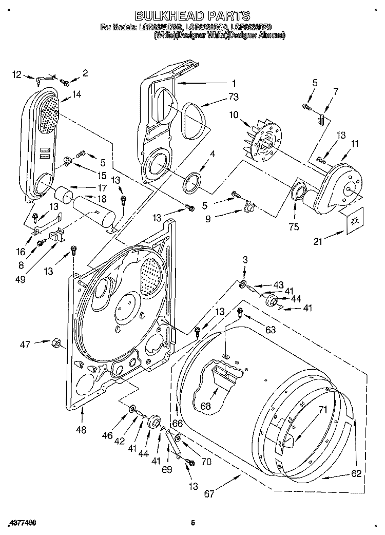 BULKHEAD Diagram and Parts List for LGR6638DW0  Whirlpool Dryer