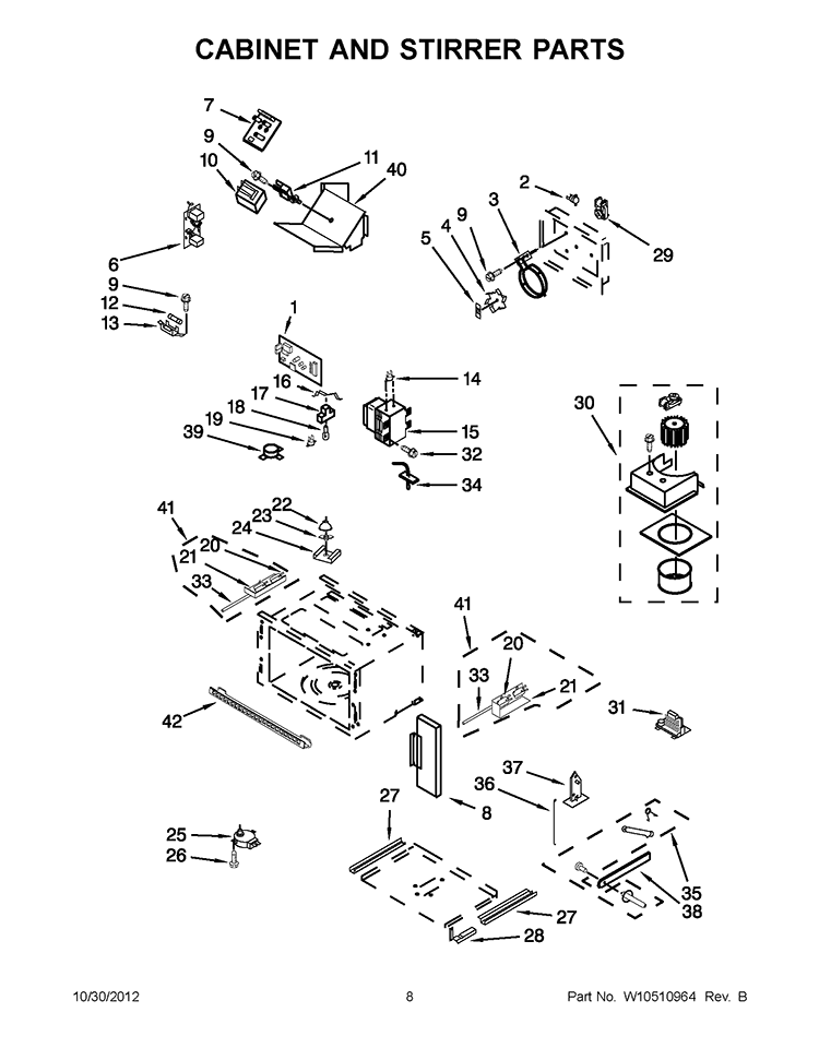 CABINET AND STIRRER PARTS Diagram and Parts List for KBHS179BSS00  KitchenAid Microwave