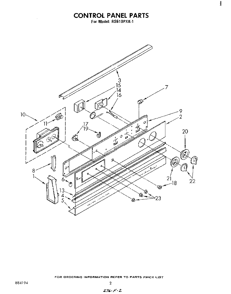 CONTROL PANEL Diagram and Parts List for RS610PXK1  Whirlpool Range