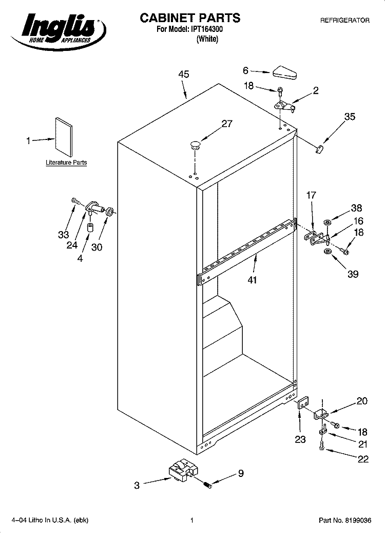 CABINET PARTS Diagram and Parts List for IPT164300  Inglis Refrigerator