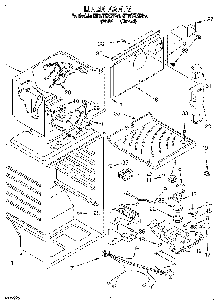 LINER Diagram and Parts List for ET18TMXDN01  Whirlpool Refrigerator