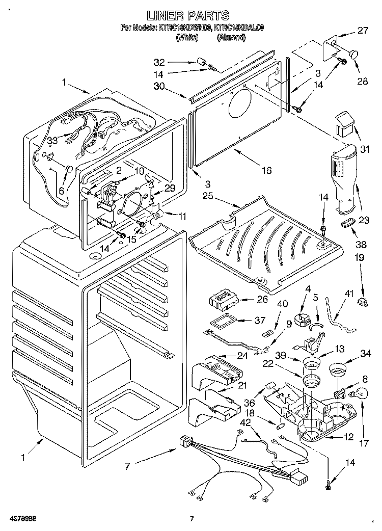 LINER Diagram and Parts List for KTRC18KDWH00  KitchenAid Refrigerator