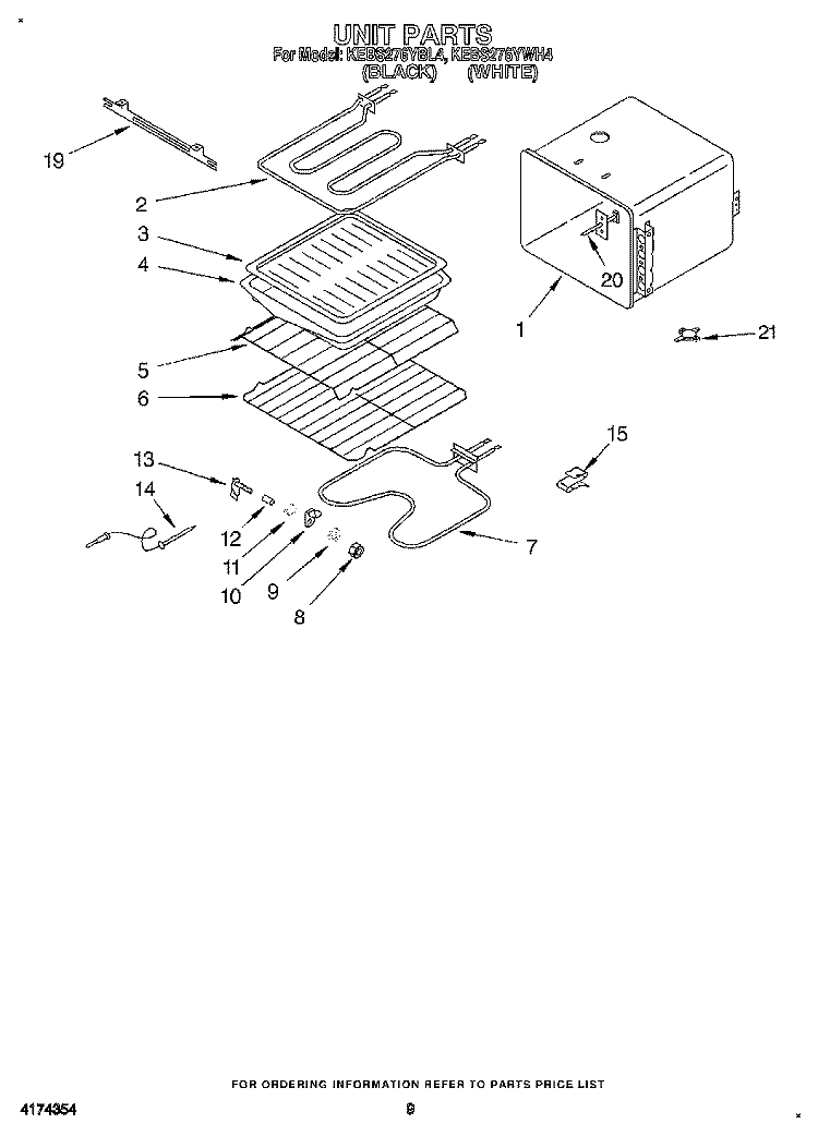 UNIT Diagram and Parts List for KEBS276YBL4  KitchenAid Wall Oven