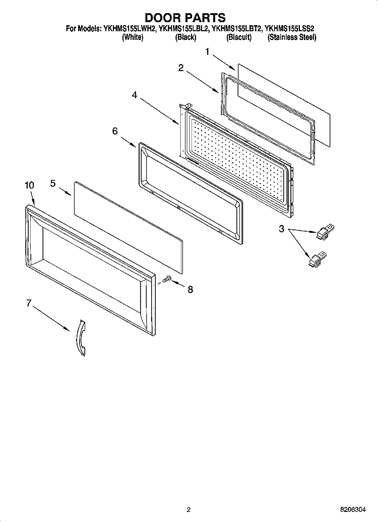 DOOR PARTS Diagram and Parts List for YKHMS155LBL2  KitchenAid Microwave