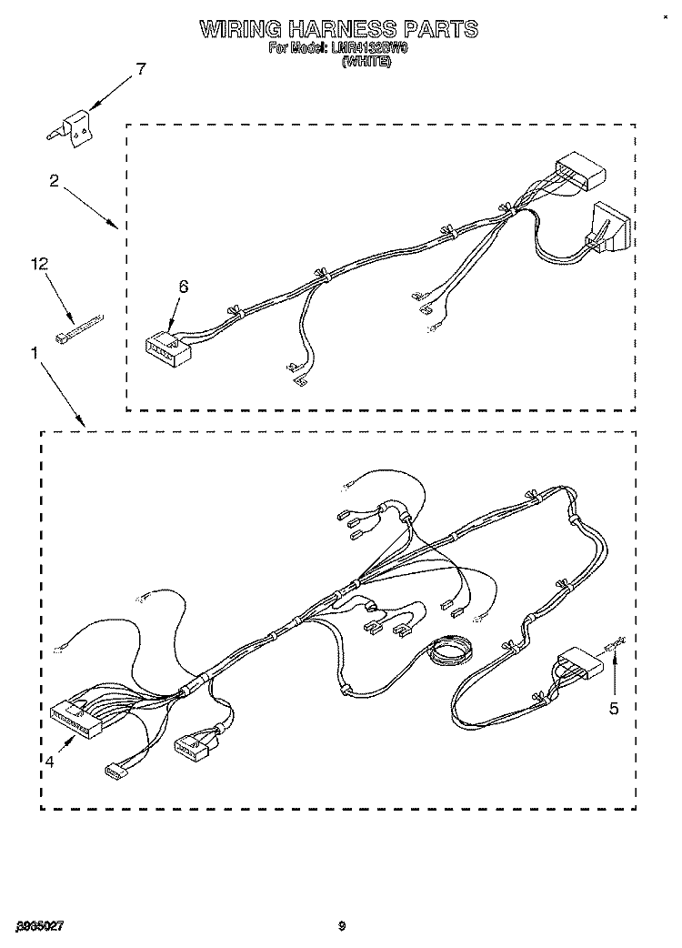 WIRING HARNESS Diagram and Parts List for LMR4132BW0  Whirlpool Washer