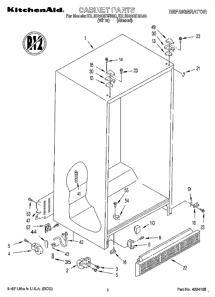 CABINET Diagram and Parts List for KSUS22QDWH00  KitchenAid Refrigerator