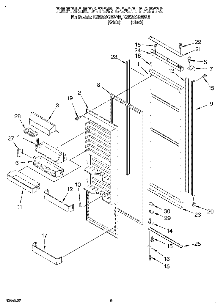 REFRIGERATOR DOOR Diagram and Parts List for KSBS20QEWH2  KitchenAid Refrigerator