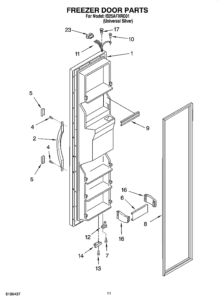 FREEZER DOOR PARTS Diagram and Parts List for IS25AFXRD01  Inglis Refrigerator