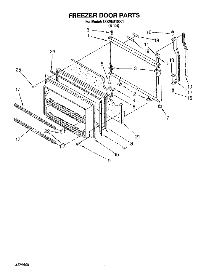 FREEZER DOOR Diagram and Parts List for 3XKVN510001  Whirlpool Refrigerator
