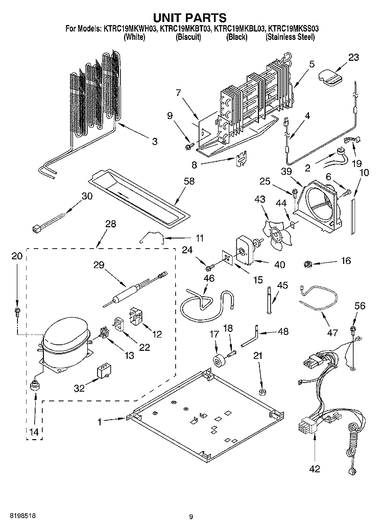 UNIT PARTS Diagram and Parts List for KTRC19MKSS03  KitchenAid Refrigerator