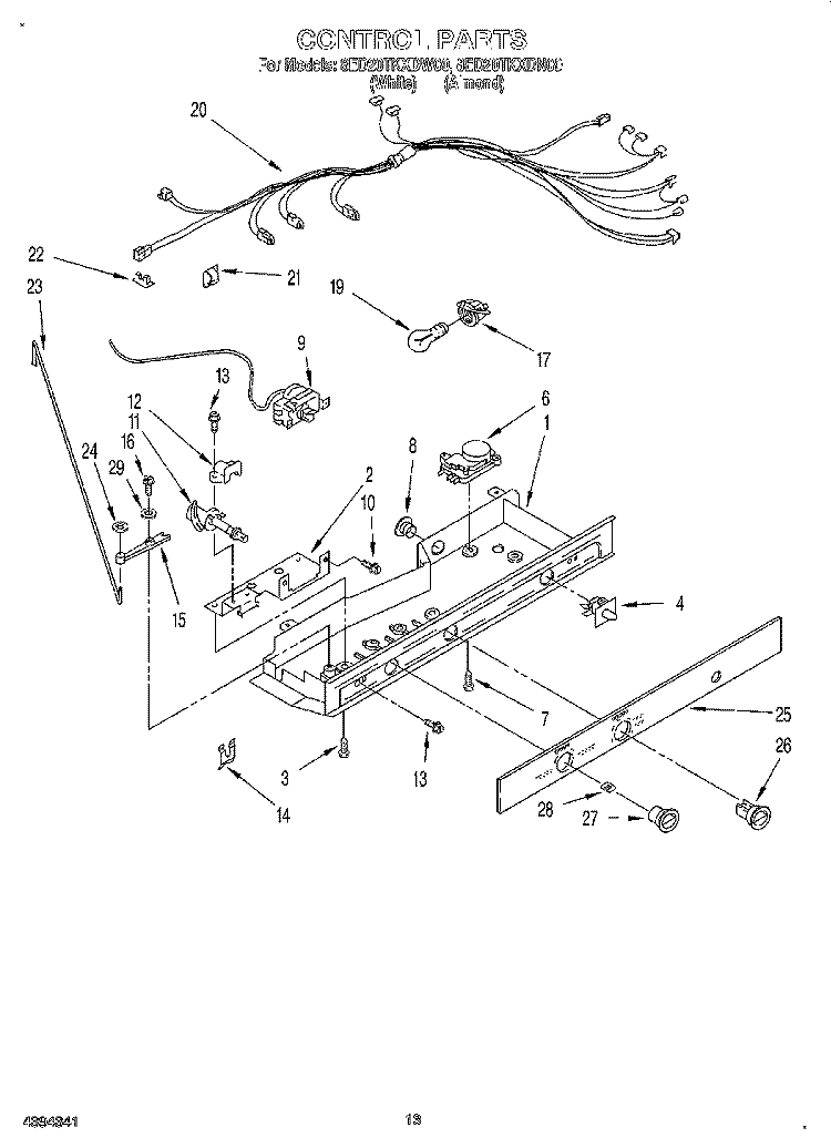 CONTROL, LIT/OPTIONAL Diagram and Parts List for 8ED20TKXDN00  Whirlpool Refrigerator