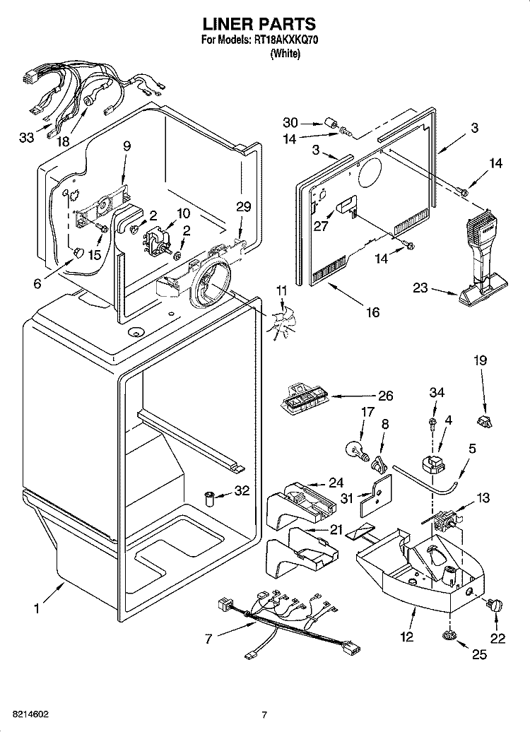 LINER PARTS Diagram and Parts List for RT18AKXKQ70  Roper Refrigerator