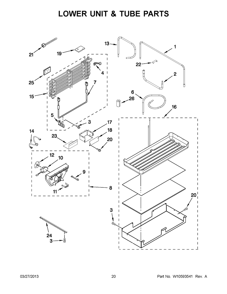 LOWER UNIT & TUBE PARTS Diagram and Parts List for KBLO36FTX07  KitchenAid Refrigerator