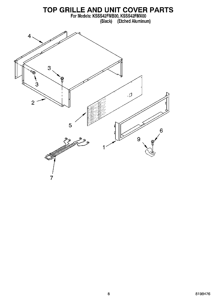 TOP GRILLE AND UNIT COVER PARTS Diagram and Parts List for KSSS42FMX00  KitchenAid Refrigerator