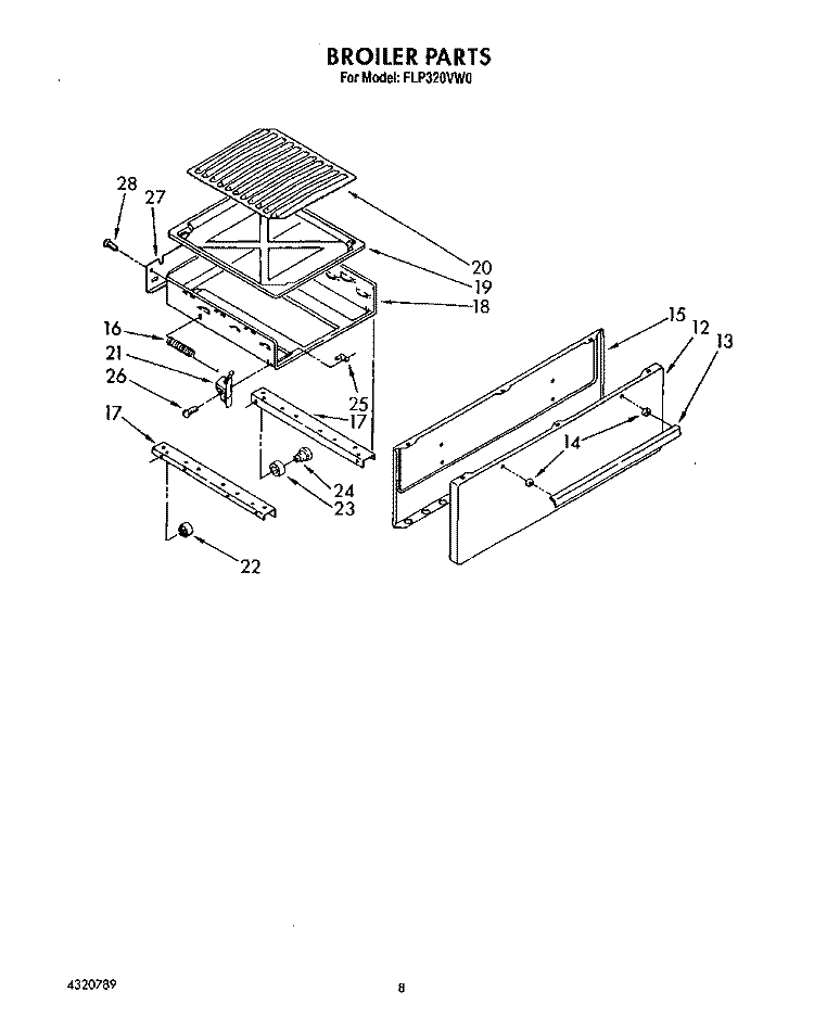 BROILER Diagram and Parts List for FLP320VW0  Roper Range