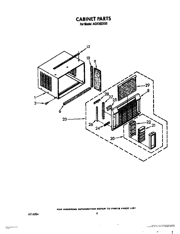 CABINET Diagram and Parts List for ACH082XX0  Whirlpool Air Conditioner