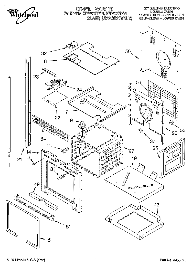 OVEN Diagram and Parts List for RBD277PDQ4  Whirlpool Wall Oven
