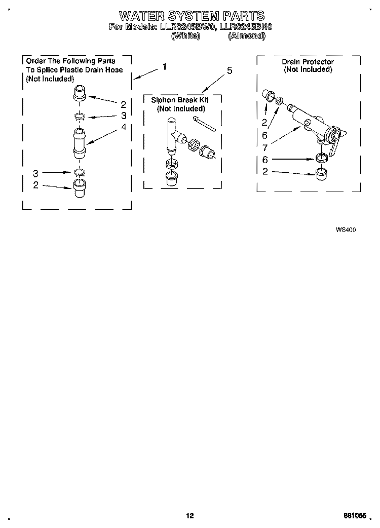WATER SYSTEM Diagram and Parts List for LLR8245BW0  Whirlpool Washer