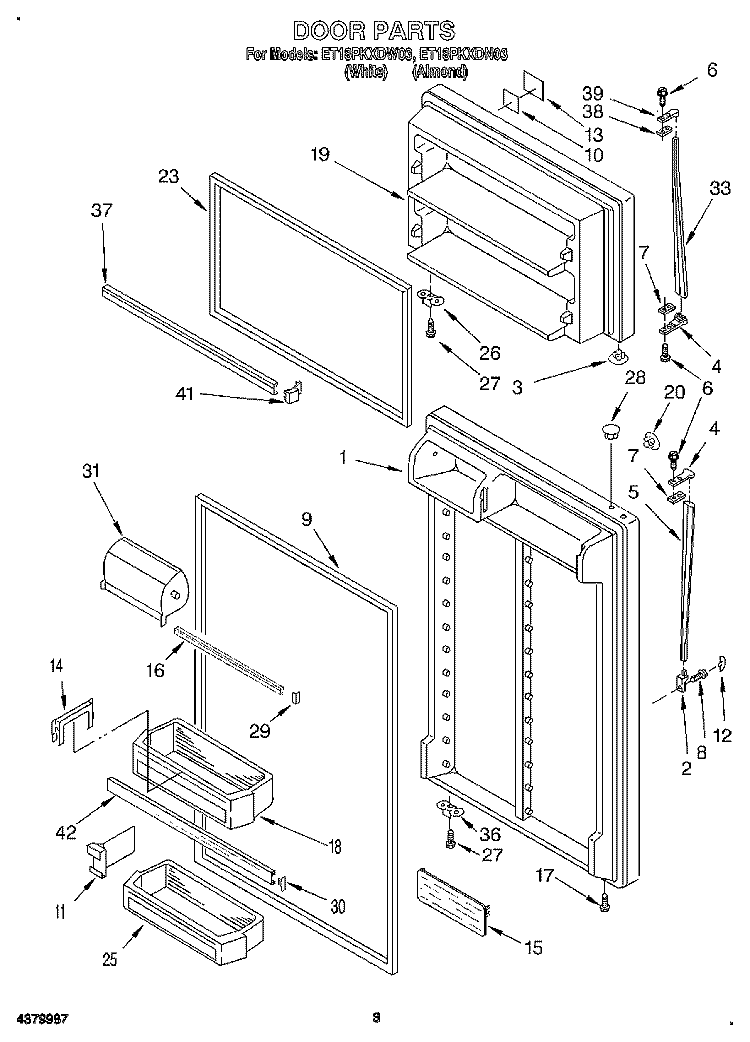DOOR Diagram and Parts List for ET18PKXDW03  Whirlpool Refrigerator