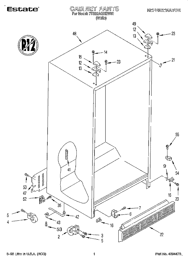 CABINET Diagram and Parts List for 7TS22AQXEW00  Estate Refrigerator