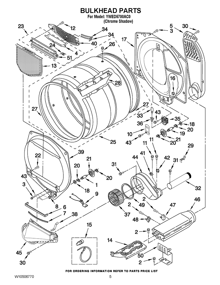 BULKHEAD PARTS Diagram and Parts List for YWED5700AC0  Whirlpool Dryer