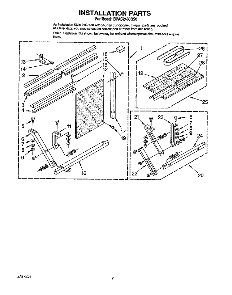 INSTALLATION Diagram and Parts List for BPAC2400BS0  KitchenAid Air Conditioner
