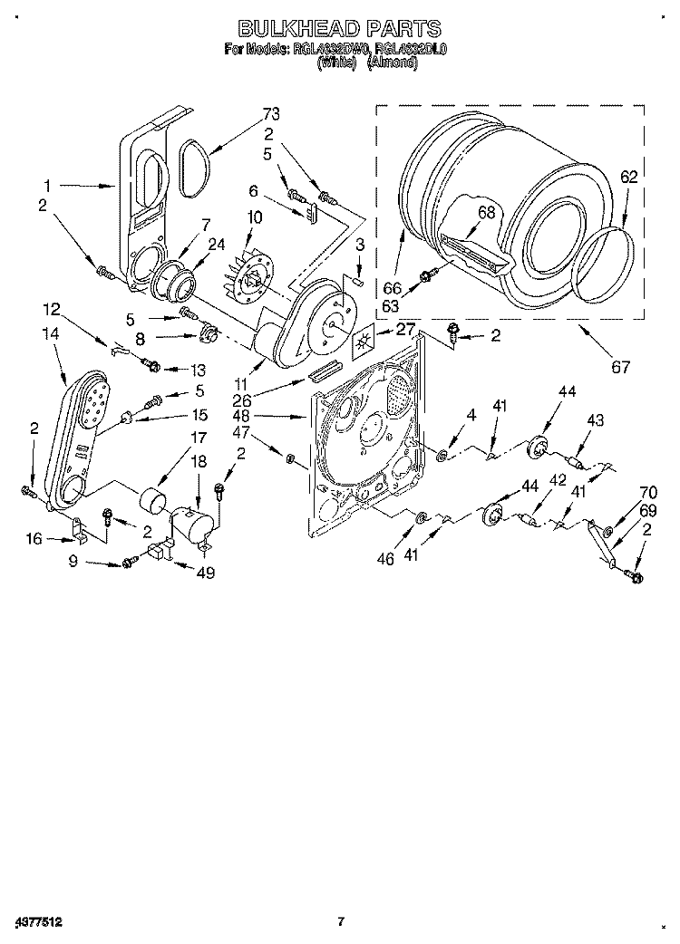 BULKHEAD Diagram and Parts List for RGL4632DL0  Roper Dryer
