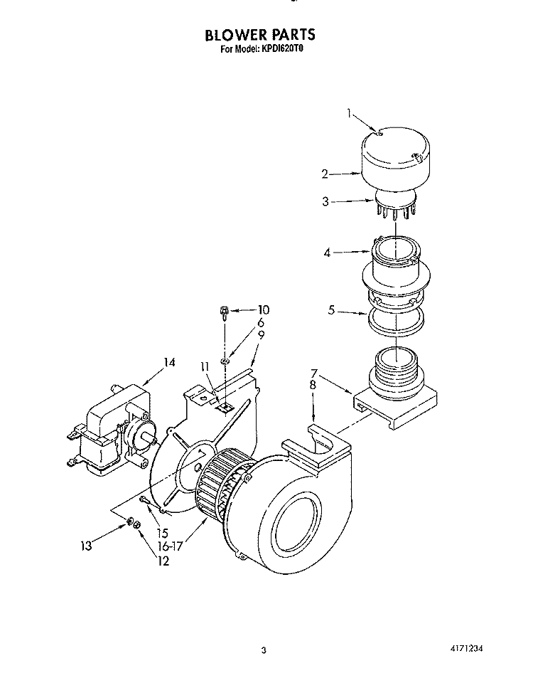 BLOWER Diagram and Parts List for KPDI620T0  KitchenAid Dishwasher
