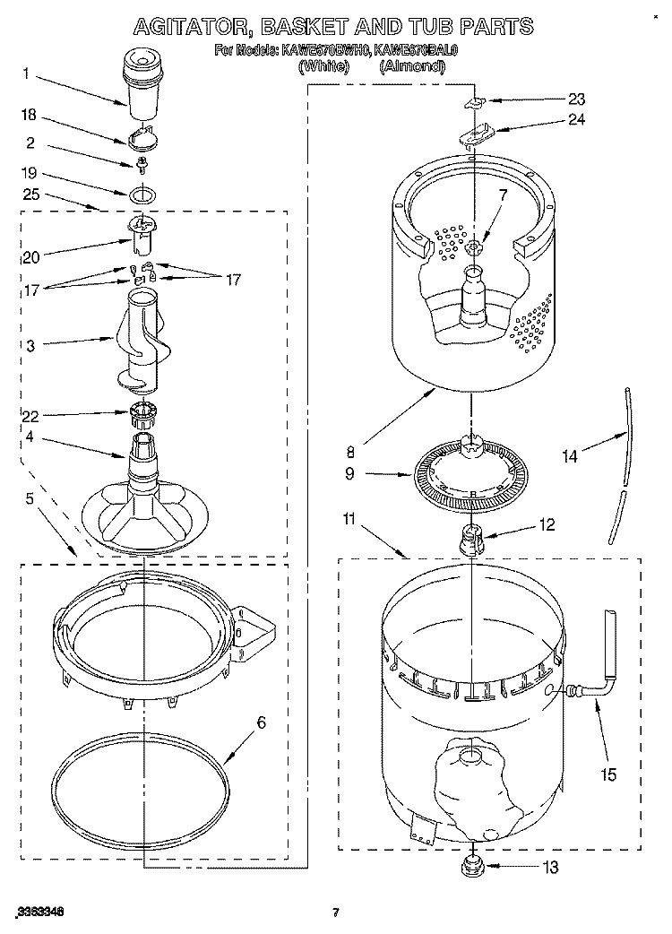AGITATOR, BASKET AND TUB Diagram and Parts List for KAWE670BWH0  KitchenAid Washer